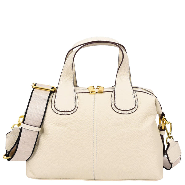 House Of Leather Womens Real Leather Handbag Small Cross Body Shoulder Bag Dahlia Off White