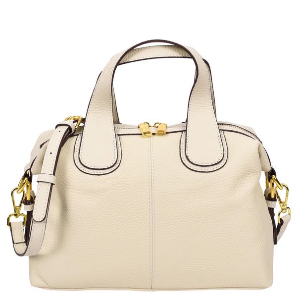 house of leather Womens Real Leather Handbag Small Cross Body Shoulder Bag Dahlia Off White