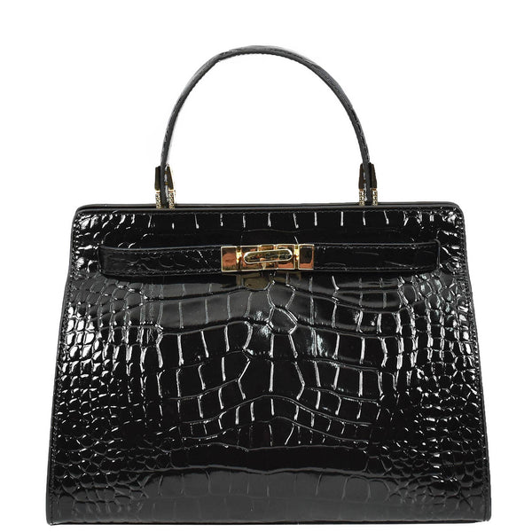 House Of Leather Womens Real Leather Handbag Small Organiser Top-Handle Handbag Camille Black