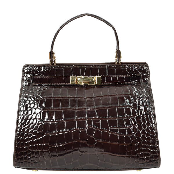 House Of Leather Womens Real Leather Handbag Small Organiser Top-Handle Handbag Camille Brown