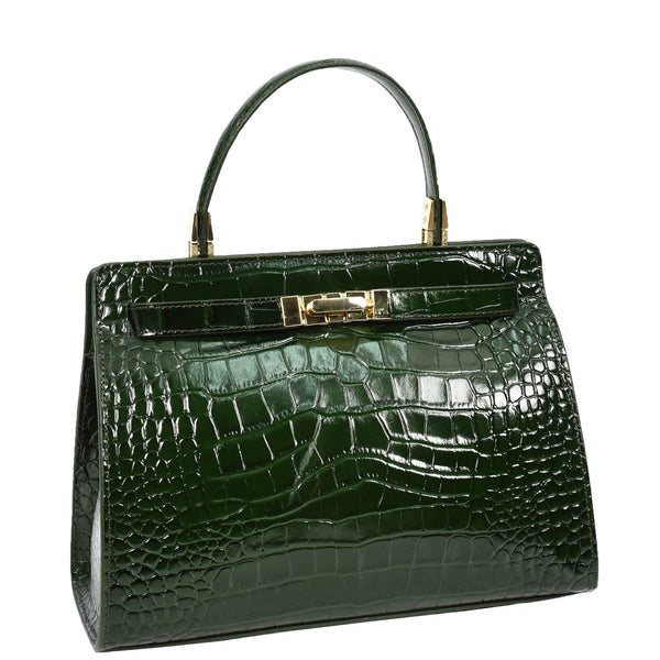 House Of Leather Womens Real Leather Handbag Small Organiser Top-Handle Handbag Camille Green