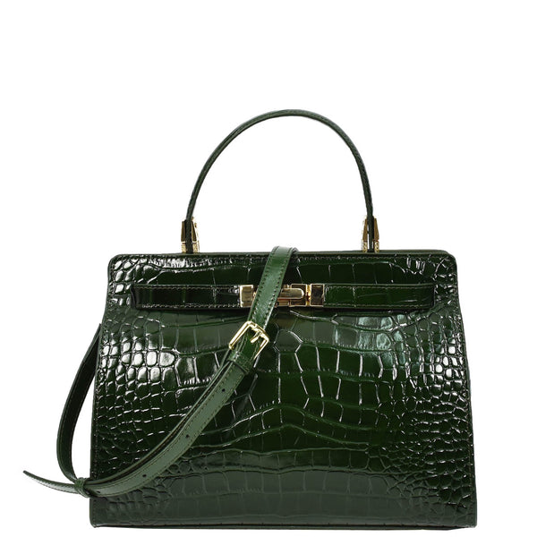 house of leather Womens Real Leather Handbag Small Organiser Top-Handle Handbag Camille Green