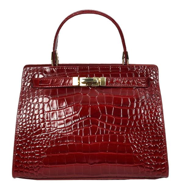 House Of Leather Womens Real Leather Handbag Small Organiser Top-Handle Handbag Camille Red