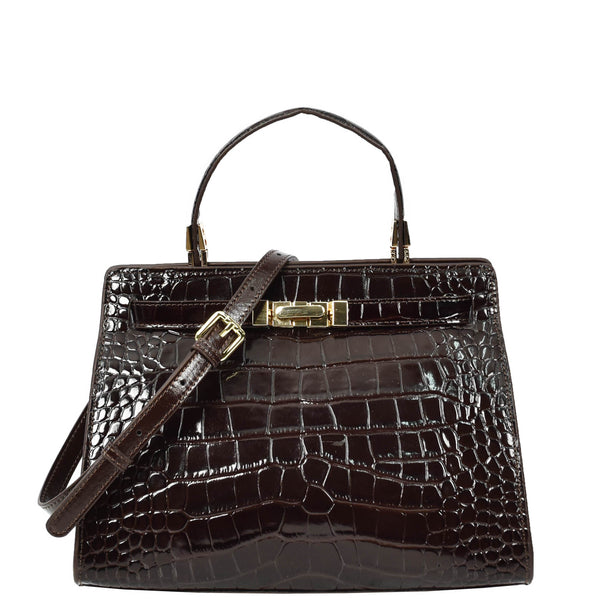 house of leather Womens Real Leather Handbag Small Organiser Top-Handle Handbag Camille Brown