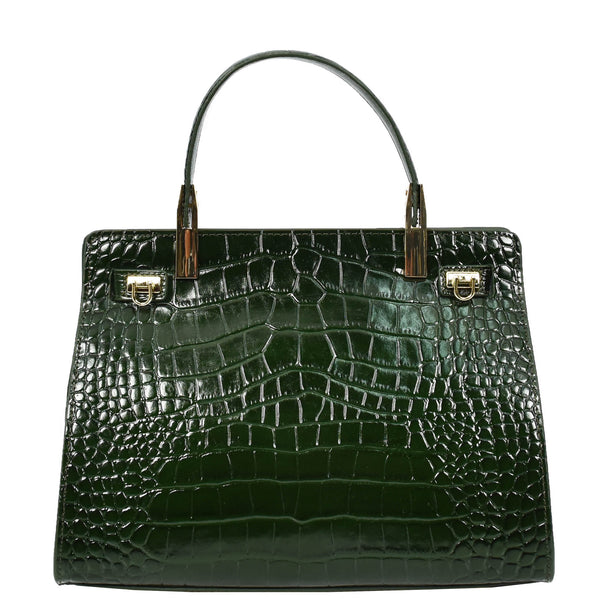 House Of Leather Womens Real Leather Handbag Small Organiser Top-Handle Handbag Camille Green