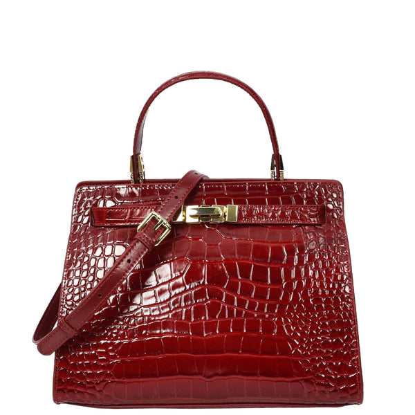 house of leather Womens Real Leather Handbag Small Organiser Top-Handle Handbag Camille Red