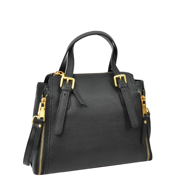 House Of Leather Womens Real Leather Handbag Small Size Top-Handle Style Juniper Black