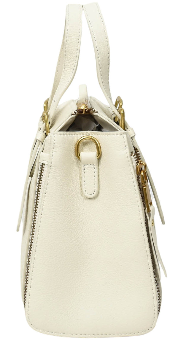 House Of Leather Womens Real Leather Handbag Small Size Top-Handle Style Juniper White