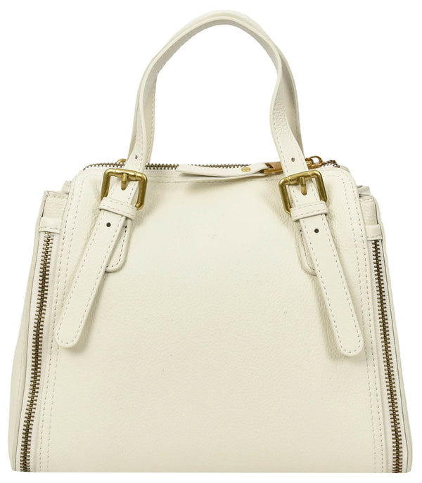 House Of Leather Womens Real Leather Handbag Small Size Top-Handle Style Juniper White