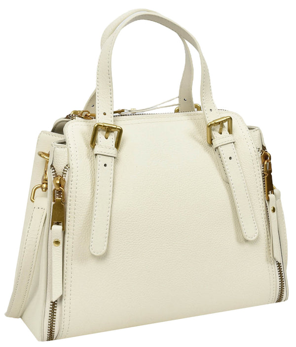 House Of Leather Womens Real Leather Handbag Small Size Top-Handle Style Juniper White