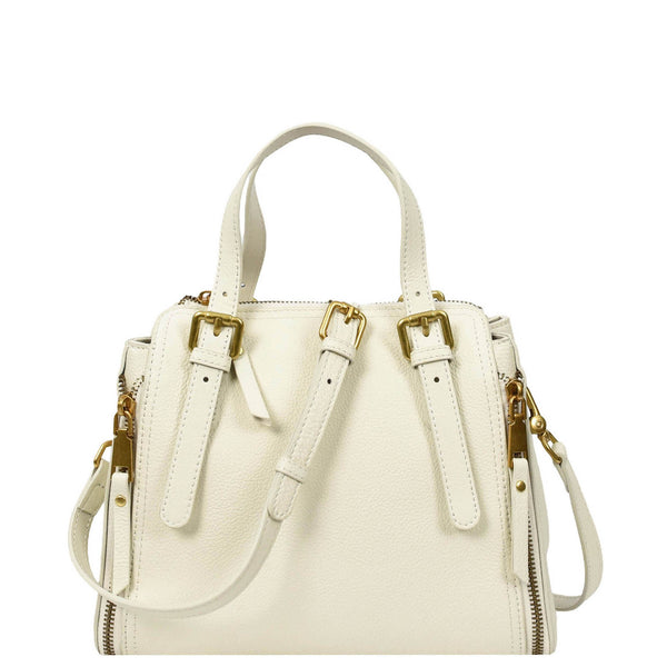 house of leather Womens Real Leather Handbag Small Size Top-Handle Style Juniper White