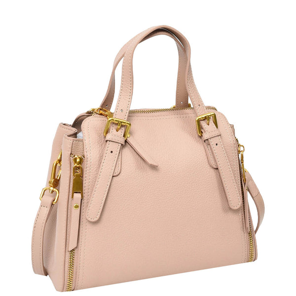 House Of Leather Womens Real Leather Handbag Small Size Top-Handle Style Juniper Pink