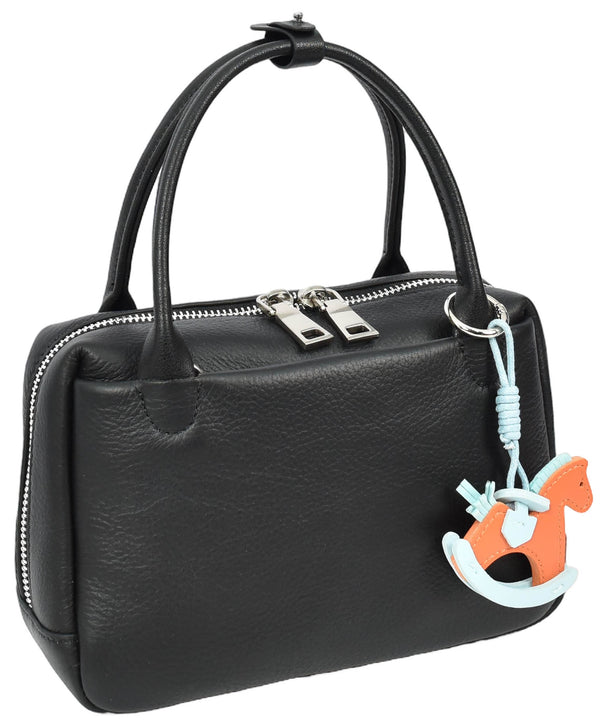 House Of Leather Womens Real Leather Handbag Small Top-Handle Style Beatrice Black