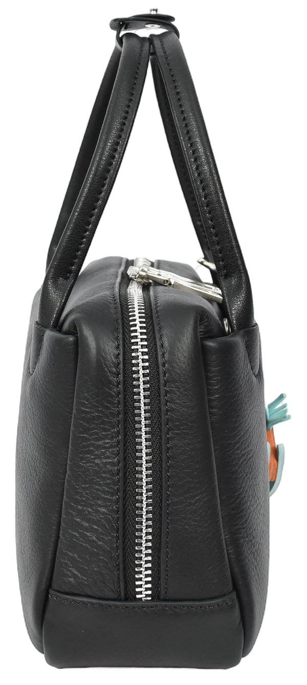 House Of Leather Womens Real Leather Handbag Small Top-Handle Style Beatrice Black