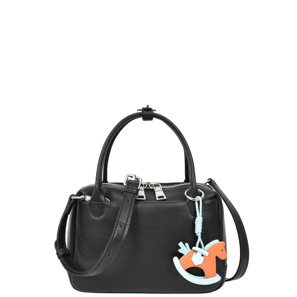 house of leather Womens Real Leather Handbag Small Top-Handle Style Beatrice Black