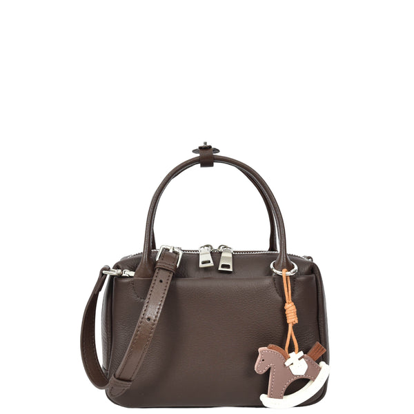 house of leather Womens Real Leather Handbag Small Top-Handle Style Beatrice Brown