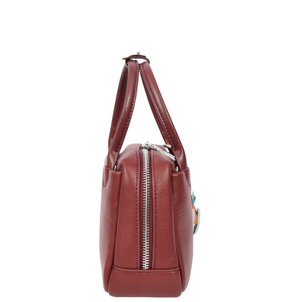 House Of Leather Womens Real Leather Handbag Small Top-Handle Style Beatrice Burgundy