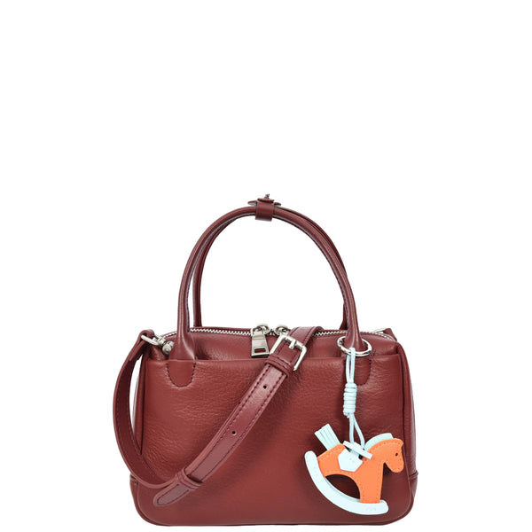 house of leather Womens Real Leather Handbag Small Top-Handle Style Beatrice Burgundy