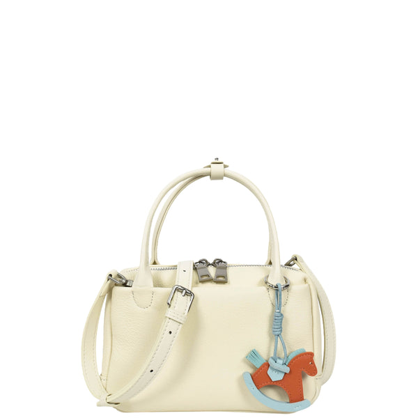 house of leather Womens Real Leather Handbag Small Top-Handle Style Beatrice White