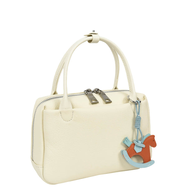 House Of Leather Womens Real Leather Handbag Small Top-Handle Style Beatrice White