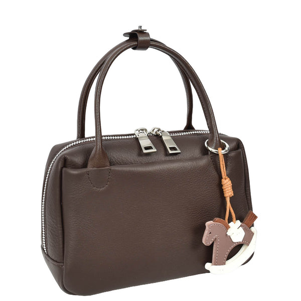 House Of Leather Womens Real Leather Handbag Small Top-Handle Style Beatrice Brown