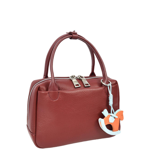 House Of Leather Womens Real Leather Handbag Small Top-Handle Style Beatrice Burgundy