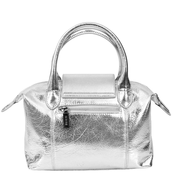 House Of Leather Womens Real Leather Handbag Small Top-Handle Tote Style Quinn Silver