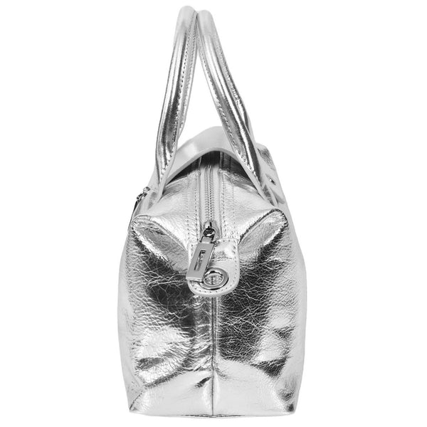 House Of Leather Womens Real Leather Handbag Small Top-Handle Tote Style Quinn Silver