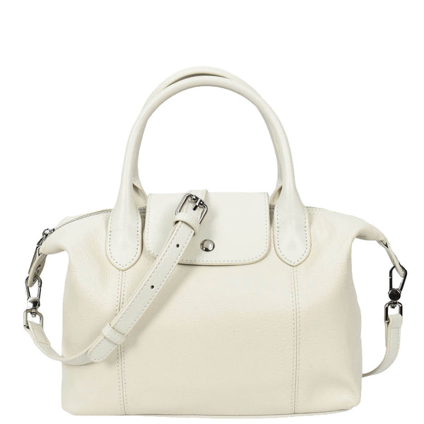house of leather Womens Real Leather Handbag Small Top-Handle Tote Style Quinn White