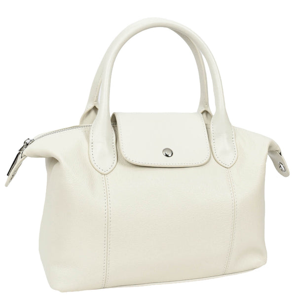 House Of Leather Womens Real Leather Handbag Small Top-Handle Tote Style Quinn White