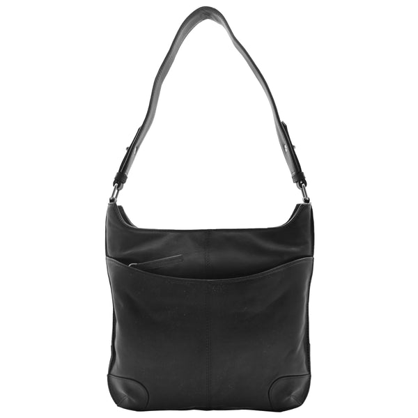House Of Leather Womens Real Leather Hobo Shoulder Handbag HOL842 Black