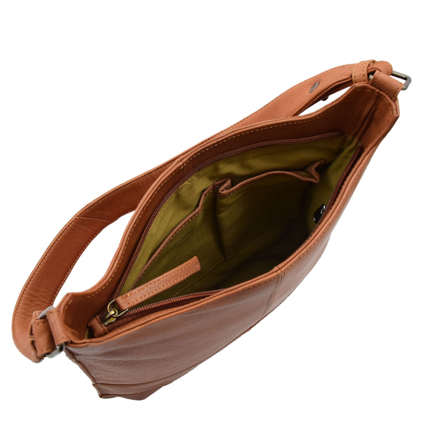 House Of Leather Womens Real Leather Hobo Shoulder Handbag HOL842 Cognac