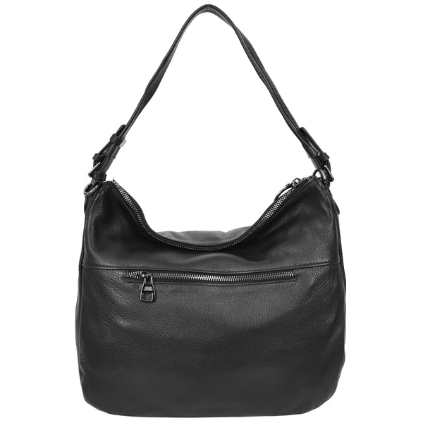 House Of Leather Womens Real Leather Hobo Style Handbag Diana Black