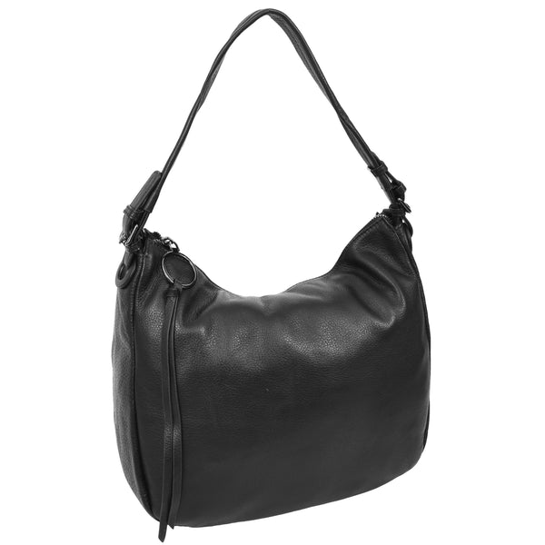 House Of Leather Womens Real Leather Hobo Style Handbag Diana Black