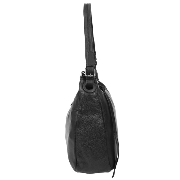House Of Leather Womens Real Leather Hobo Style Handbag Diana Black