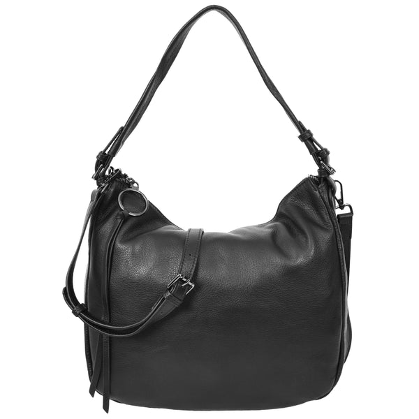 house of leather Womens Real Leather Hobo Style Handbag Diana Black