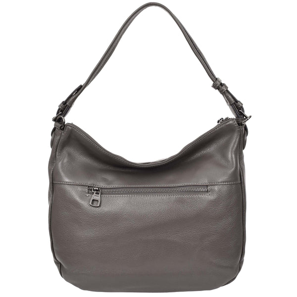 House Of Leather Womens Real Leather Hobo Style Handbag Diana Grey