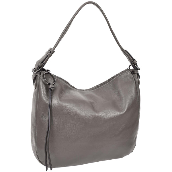 House Of Leather Womens Real Leather Hobo Style Handbag Diana Grey