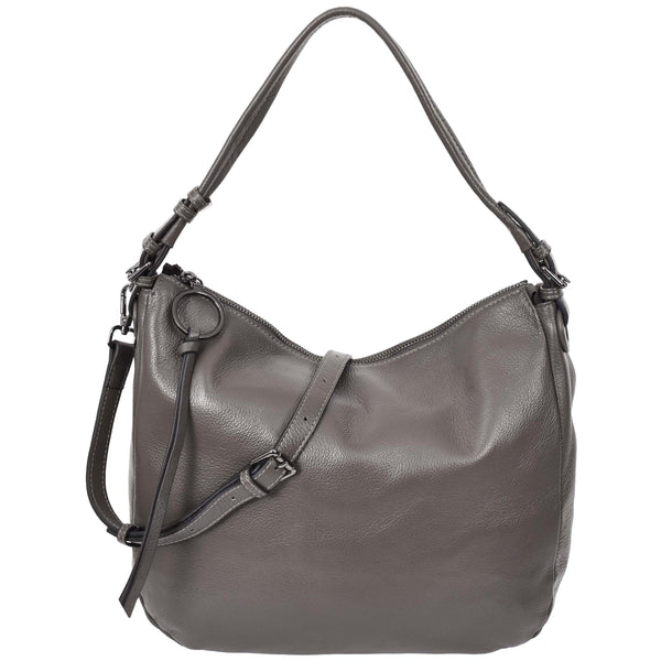 house of leather Womens Real Leather Hobo Style Handbag Diana Grey