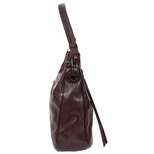 House Of Leather Womens Real Leather Hobo Style Handbag Diana Purple