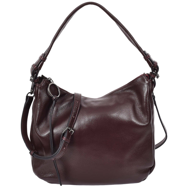 house of leather Womens Real Leather Hobo Style Handbag Diana Purple