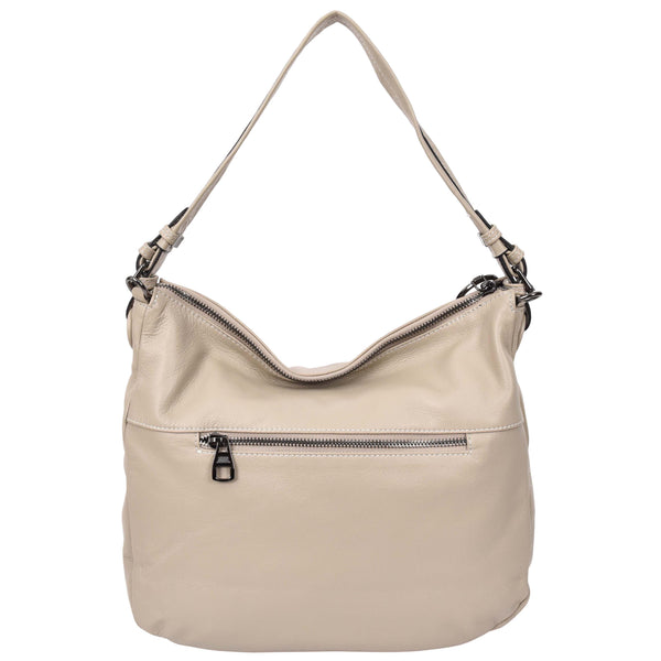House Of Leather Womens Real Leather Hobo Style Handbag Diana Taupe