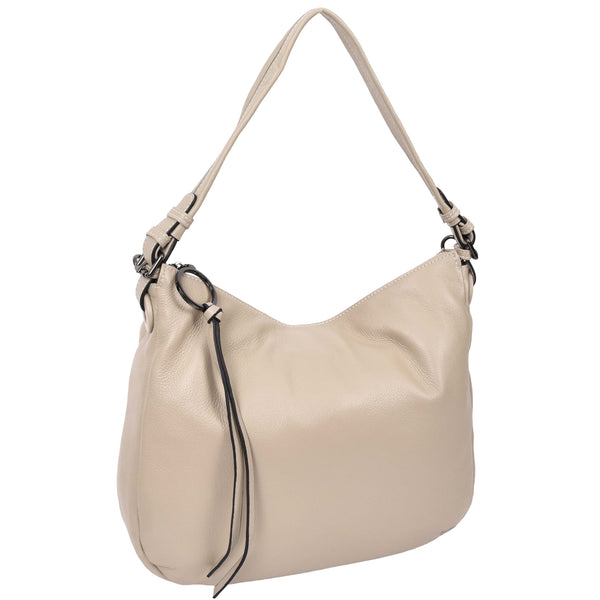 House Of Leather Womens Real Leather Hobo Style Handbag Diana Taupe
