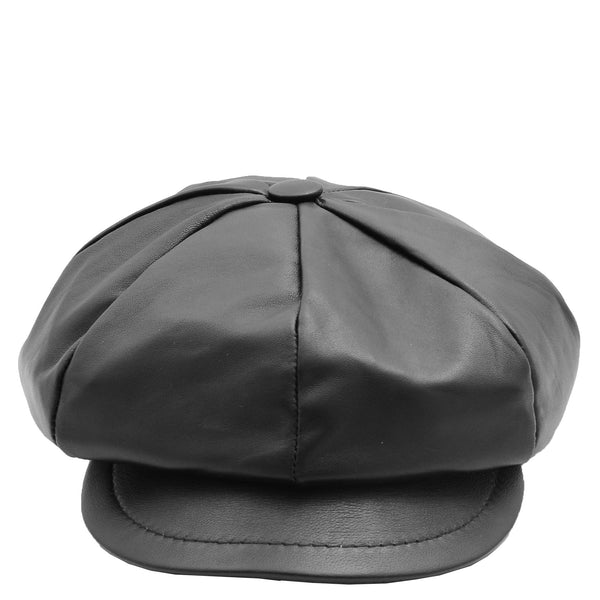 House Of Leather Womens Real Leather Peaked Beret Cap Ballon Black