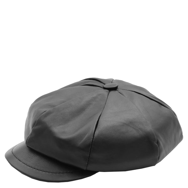 House Of Leather Womens Real Leather Peaked Beret Cap Ballon Black
