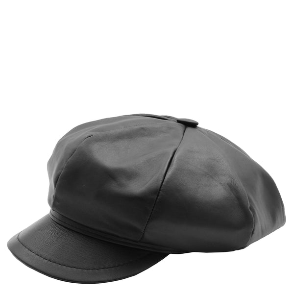 house of leather Womens Real Leather Peaked Beret Cap Ballon Black