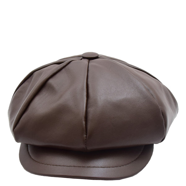 House Of Leather Womens Real Leather Peaked Beret Cap Ballon Brown