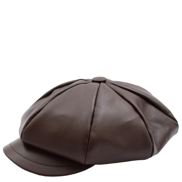 House Of Leather Womens Real Leather Peaked Beret Cap Ballon Brown