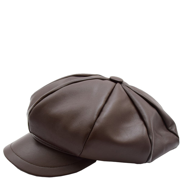 house of leather Womens Real Leather Peaked Beret Cap Ballon Brown