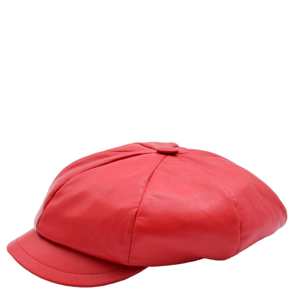 House Of Leather Womens Real Leather Peaked Beret Cap Ballon Red